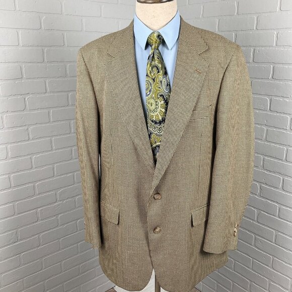 Racquet Club Blazer Men 44 Yellow Tan Houndstooth Classic Career Jacket USA VTG - Picture 2 of 15